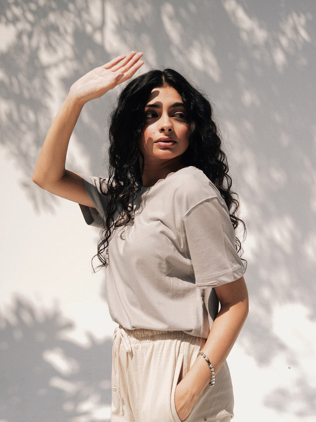 Beige Basic Round Neck T-shirt