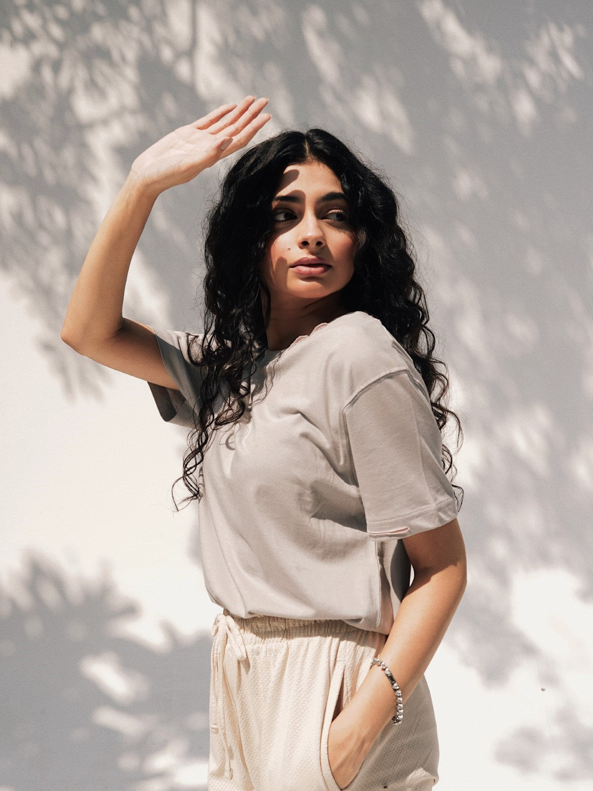 Beige Basic Round Neck T-shirt