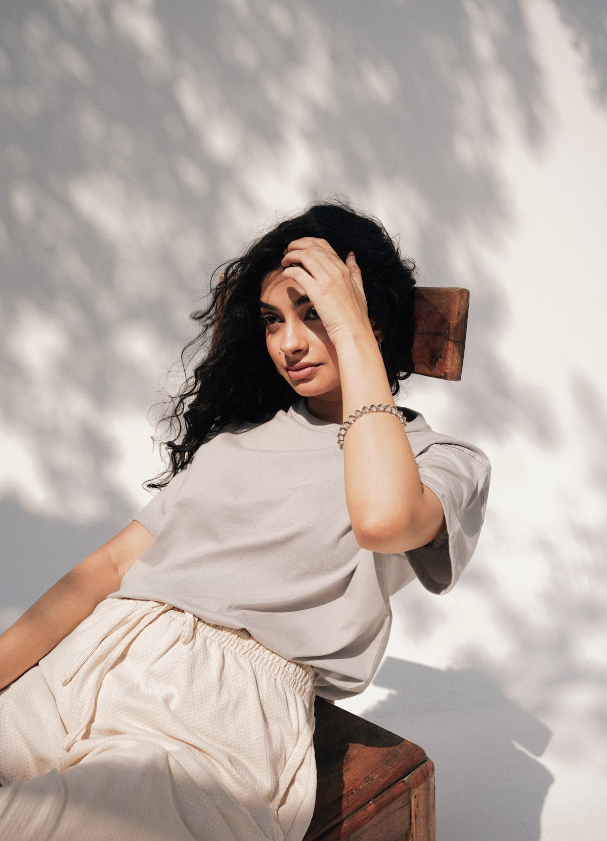 Beige Basic Round Neck T-shirt