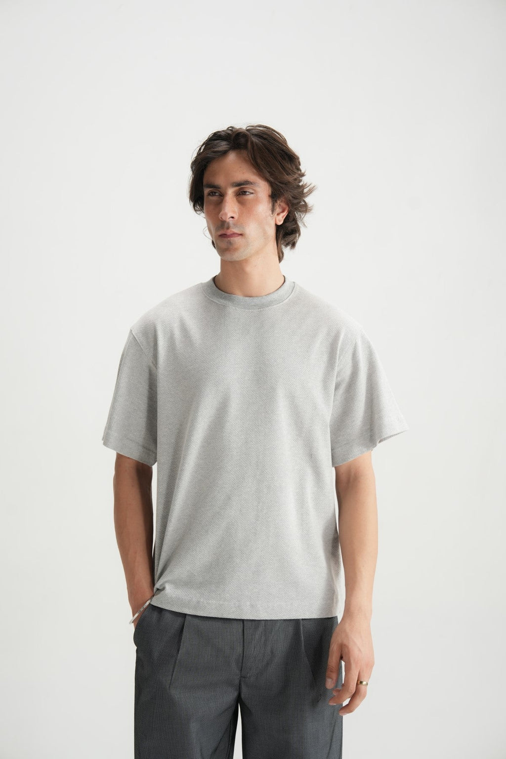 Textured-grey Oversized T-shirt