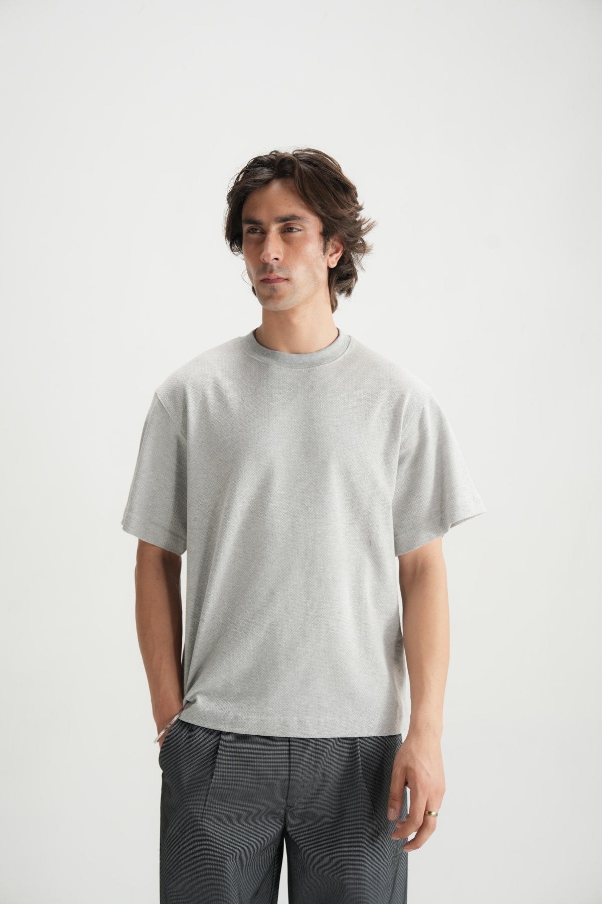 Textured-grey Oversized T-shirt